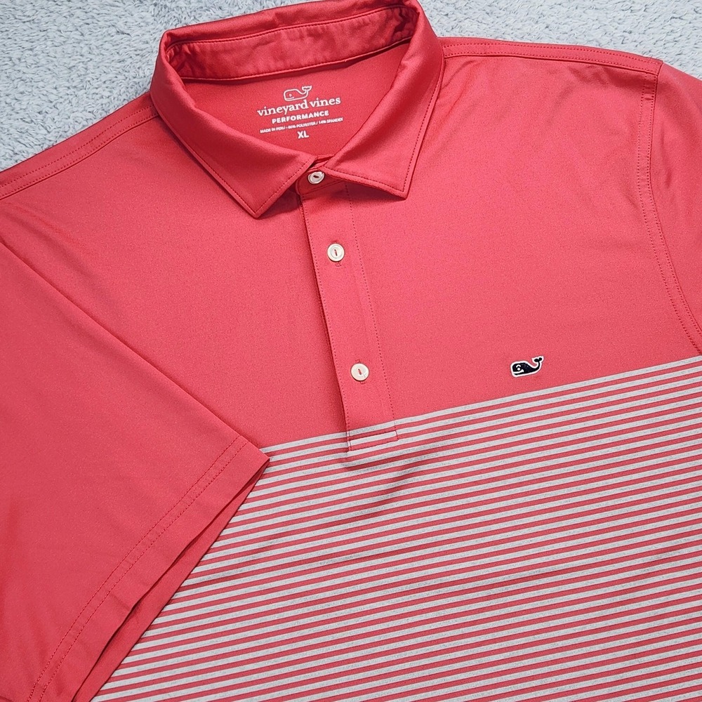 Vineyard Vines Performance Polo Shirt Mens XL Pink/Salmon Striped Golf Stretch